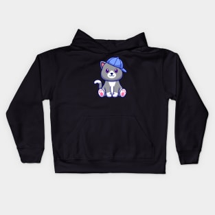 Cute Cat Sitting With Hat Cartoon Kids Hoodie